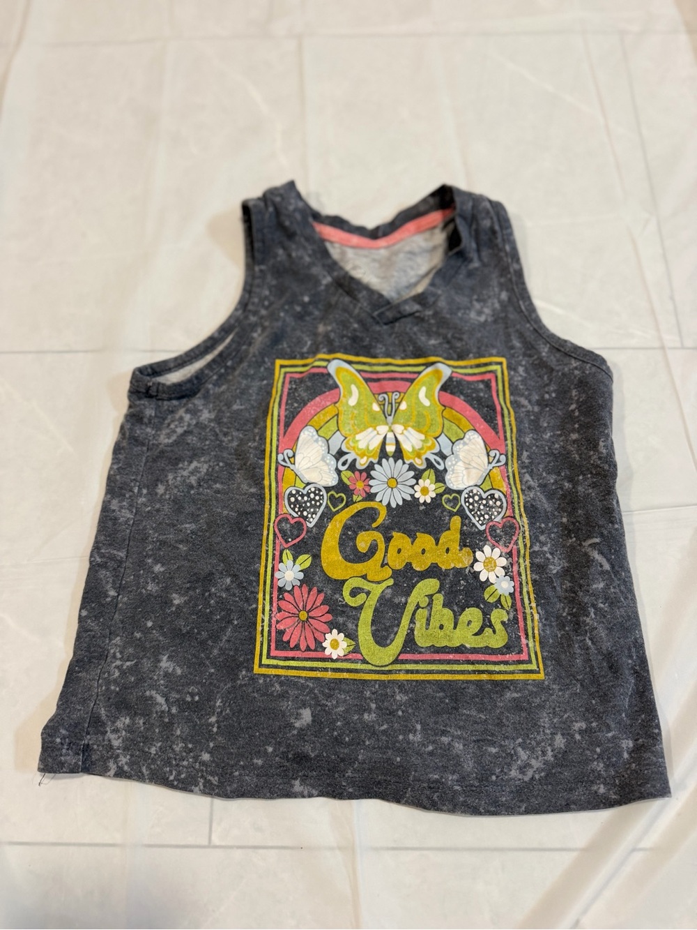 wonder nation Black Graphic Butterfly Tank with Yellow & Pink Accents
